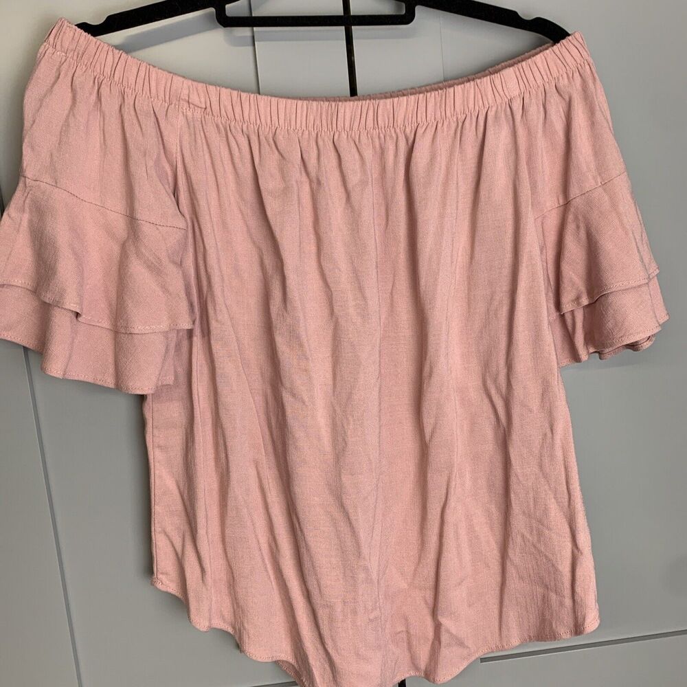 Moa Moa Blouse Top Medium Purple Off the Shoulder Boat Neck Mauve 3/4 Sleeves‎